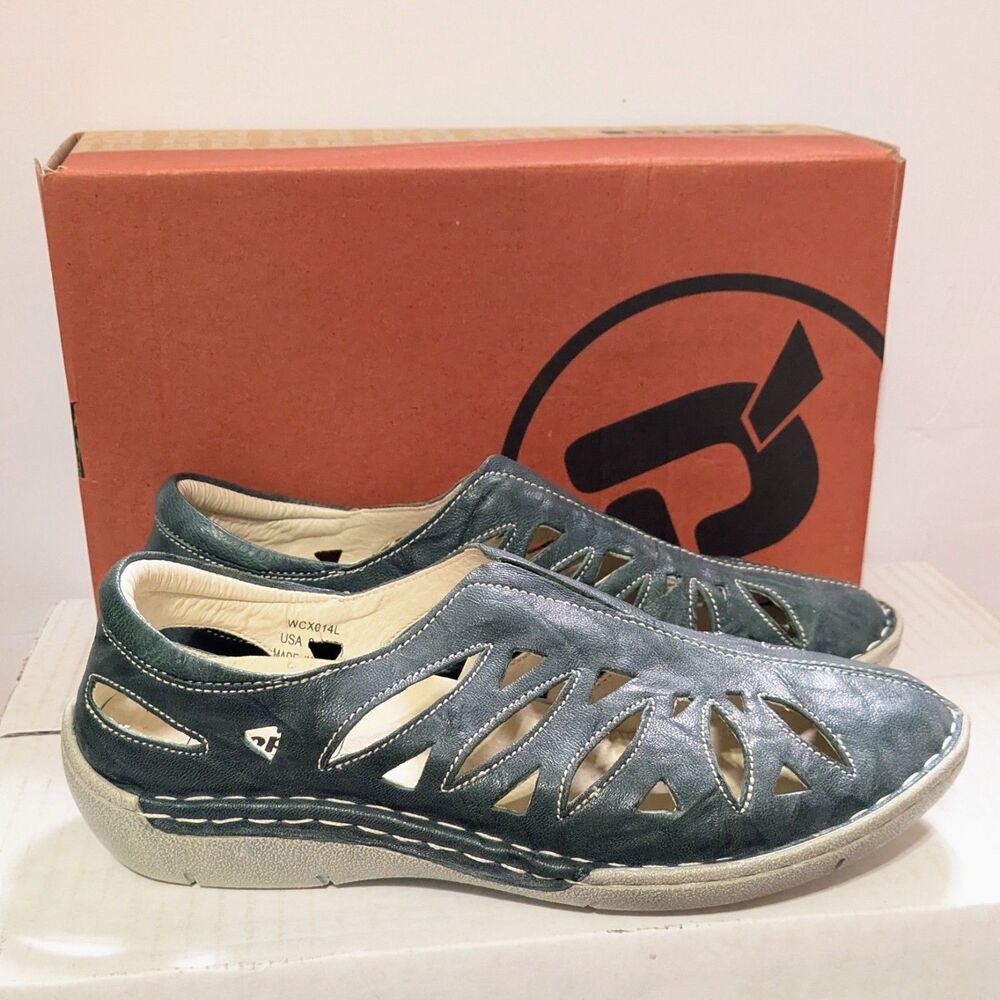 Propet Cameo Shoes Womens 8B Aqua Slip-On Casual Comfy Leather Lagenlook